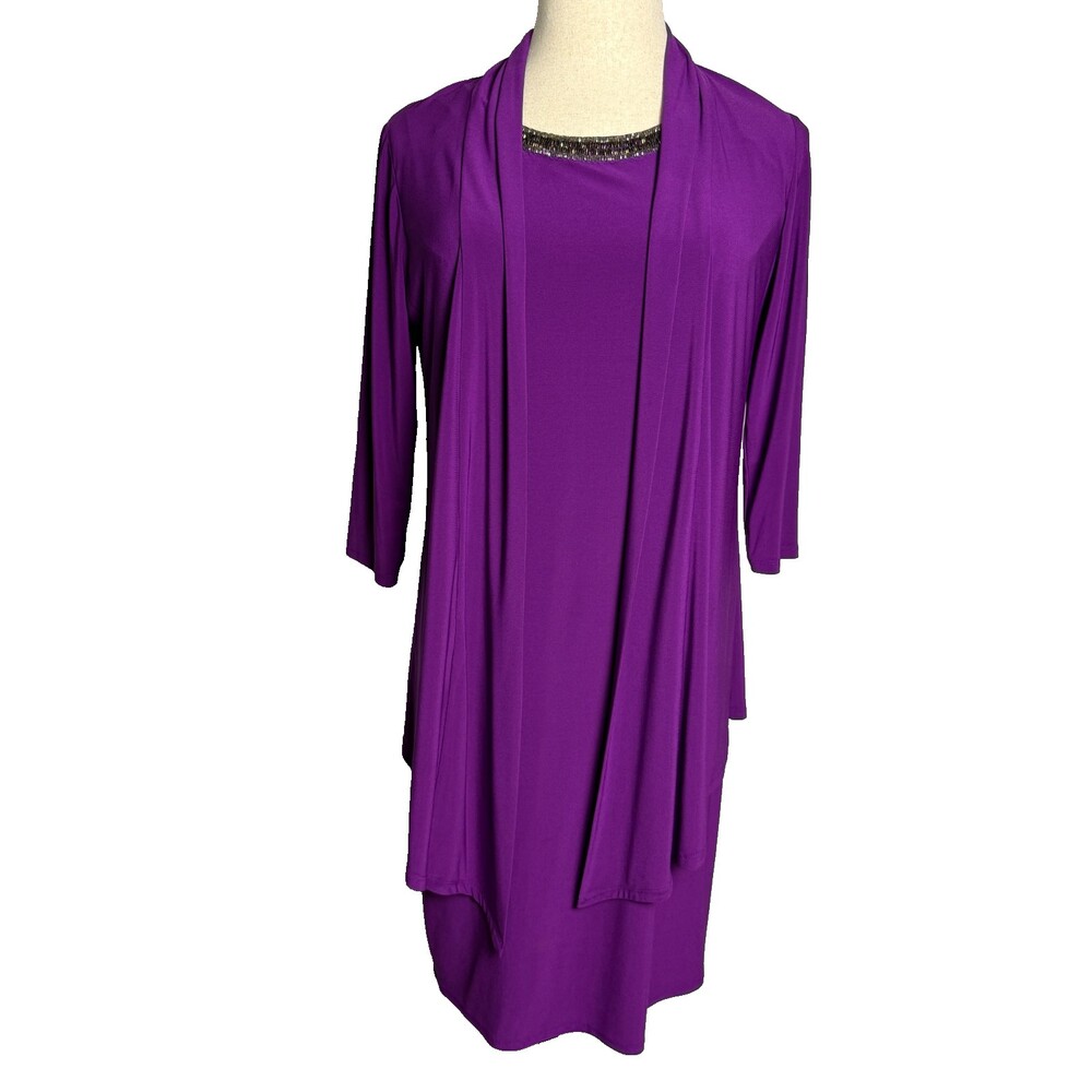 Jones New York Dress Set Women's 12 Purple Beaded Neck Sheath & Jacket 1 Pc